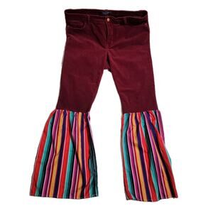 Old Navy Burgundy Corduroy Flared Pants Size 18 Plus Patchwork Boho Festival